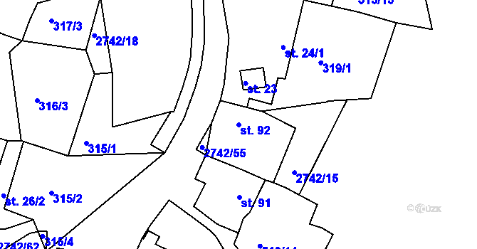 Parcela st. 92 v KÚ Hluboké Mašůvky, Katastrální mapa