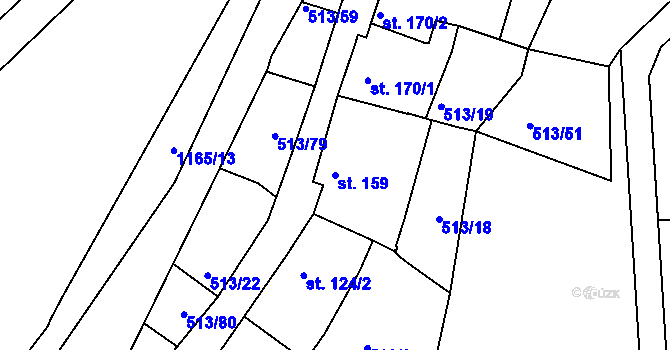 Parcela st. 159 v KÚ Hluboké Mašůvky, Katastrální mapa
