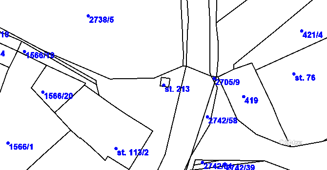 Parcela st. 213 v KÚ Hluboké Mašůvky, Katastrální mapa