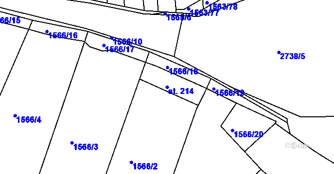 Parcela st. 214 v KÚ Hluboké Mašůvky, Katastrální mapa