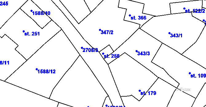 Parcela st. 258 v KÚ Hluboké Mašůvky, Katastrální mapa