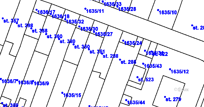 Parcela st. 288 v KÚ Hluboké Mašůvky, Katastrální mapa