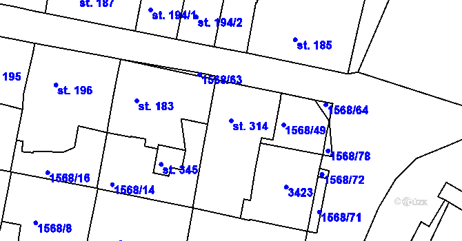 Parcela st. 314 v KÚ Hluboké Mašůvky, Katastrální mapa