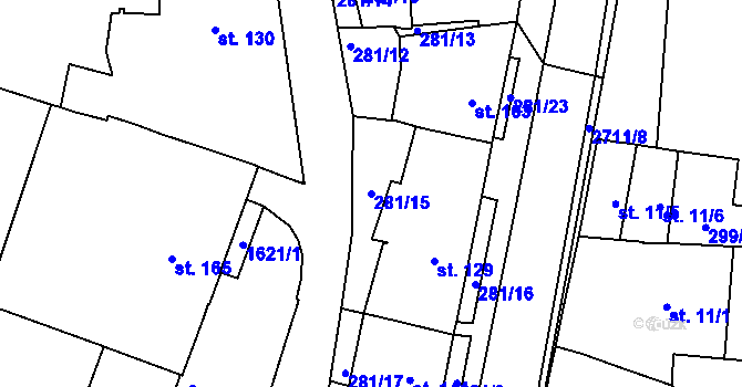 Parcela st. 281/15 v KÚ Hluboké Mašůvky, Katastrální mapa