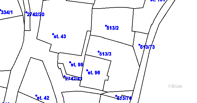 Parcela st. 513/3 v KÚ Hluboké Mašůvky, Katastrální mapa