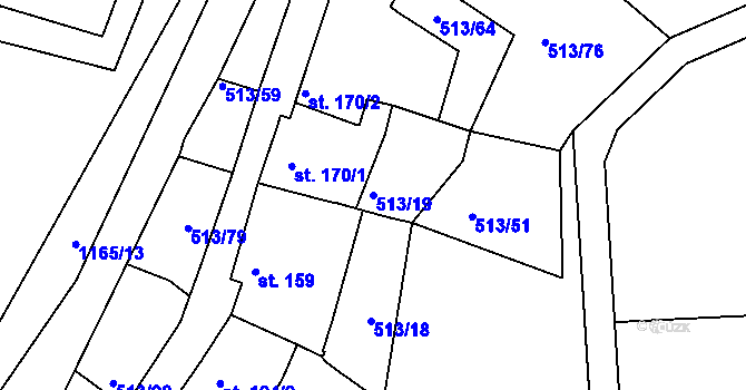 Parcela st. 513/19 v KÚ Hluboké Mašůvky, Katastrální mapa