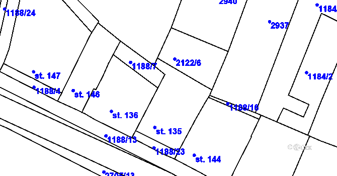 Parcela st. 1188/1 v KÚ Hluboké Mašůvky, Katastrální mapa
