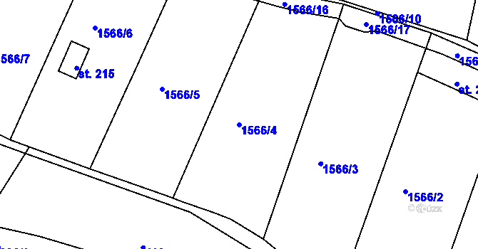 Parcela st. 1566/4 v KÚ Hluboké Mašůvky, Katastrální mapa