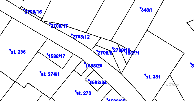 Parcela st. 2708/8 v KÚ Hluboké Mašůvky, Katastrální mapa