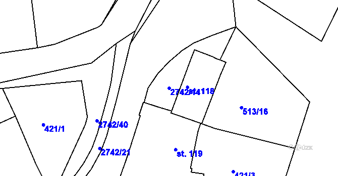 Parcela st. 2742/14 v KÚ Hluboké Mašůvky, Katastrální mapa