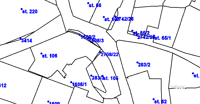 Parcela st. 2708/22 v KÚ Hluboké Mašůvky, Katastrální mapa