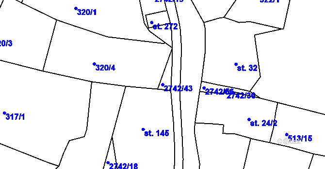 Parcela st. 2742/43 v KÚ Hluboké Mašůvky, Katastrální mapa