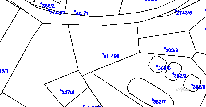 Parcela st. 499 v KÚ Hluboké Mašůvky, Katastrální mapa