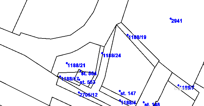 Parcela st. 1188/24 v KÚ Hluboké Mašůvky, Katastrální mapa