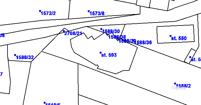 Parcela st. 593 v KÚ Hluboké Mašůvky, Katastrální mapa