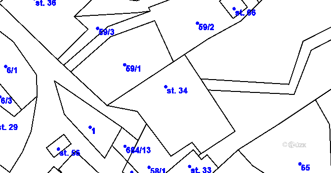 Parcela st. 34 v KÚ Hluboké u Kunštátu, Katastrální mapa