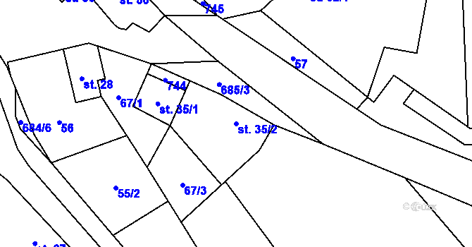 Parcela st. 35/2 v KÚ Hluboké u Kunštátu, Katastrální mapa