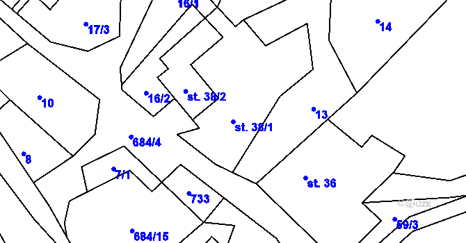 Parcela st. 38/1 v KÚ Hluboké u Kunštátu, Katastrální mapa