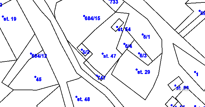 Parcela st. 47 v KÚ Hluboké u Kunštátu, Katastrální mapa