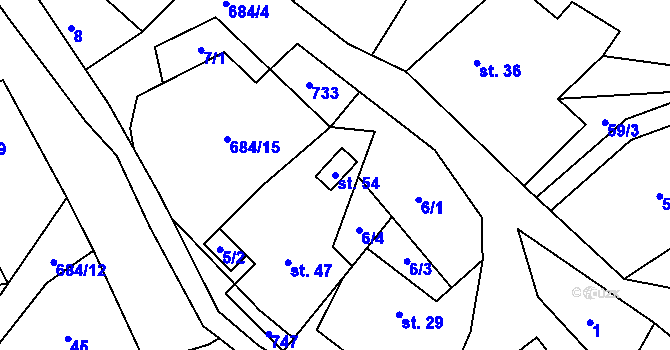 Parcela st. 54 v KÚ Hluboké u Kunštátu, Katastrální mapa