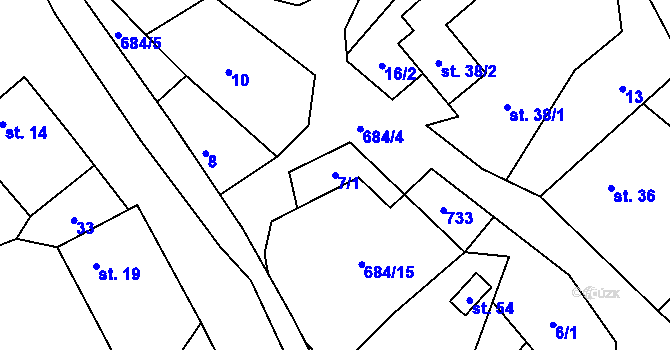 Parcela st. 7/1 v KÚ Hluboké u Kunštátu, Katastrální mapa