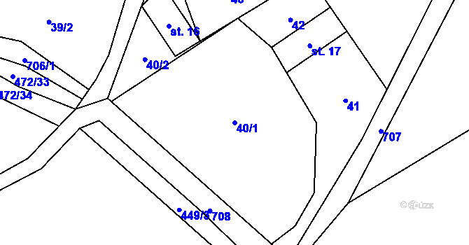 Parcela st. 40/1 v KÚ Hluboké u Kunštátu, Katastrální mapa