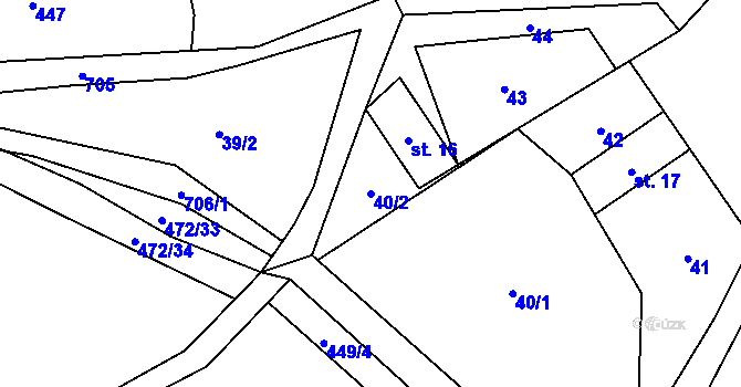 Parcela st. 40/2 v KÚ Hluboké u Kunštátu, Katastrální mapa