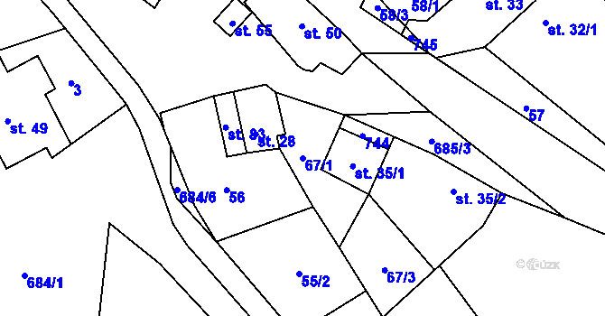 Parcela st. 67/1 v KÚ Hluboké u Kunštátu, Katastrální mapa