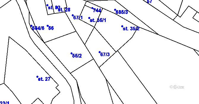 Parcela st. 67/3 v KÚ Hluboké u Kunštátu, Katastrální mapa