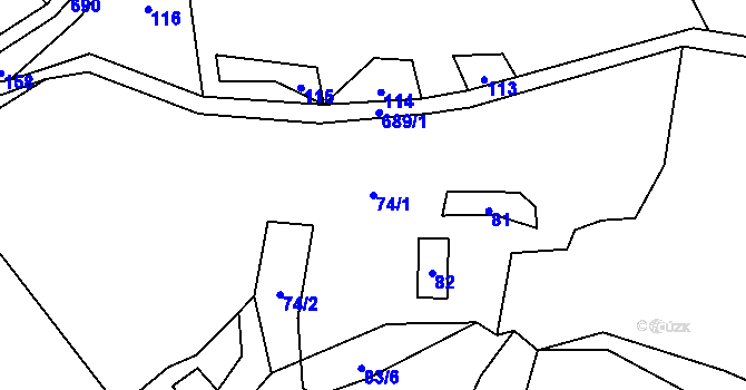 Parcela st. 74/1 v KÚ Hluboké u Kunštátu, Katastrální mapa