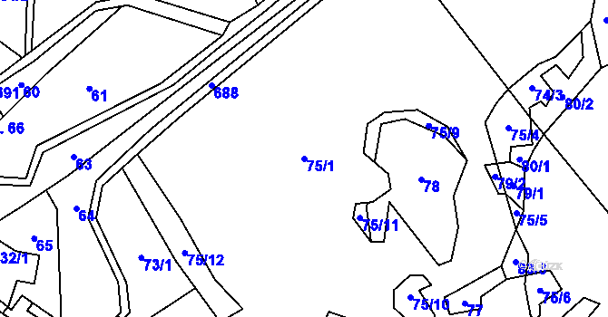 Parcela st. 75/1 v KÚ Hluboké u Kunštátu, Katastrální mapa