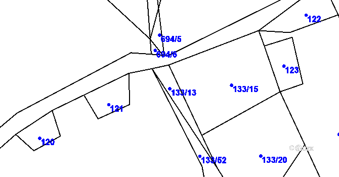 Parcela st. 133/13 v KÚ Hluboké u Kunštátu, Katastrální mapa