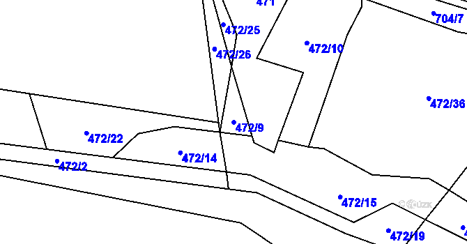 Parcela st. 472/9 v KÚ Hluboké u Kunštátu, Katastrální mapa