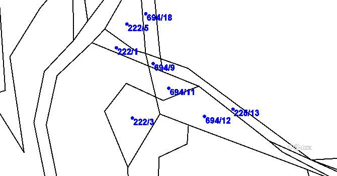 Parcela st. 694/11 v KÚ Hluboké u Kunštátu, Katastrální mapa