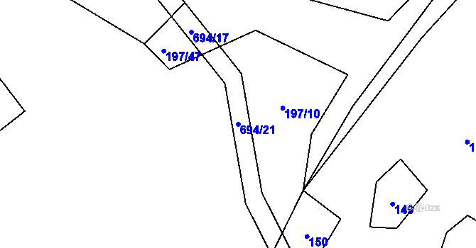 Parcela st. 694/21 v KÚ Hluboké u Kunštátu, Katastrální mapa