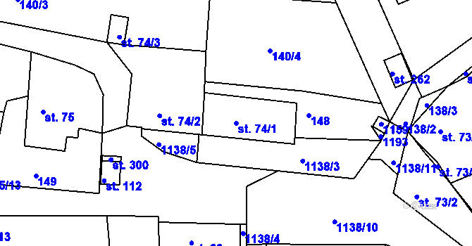 Parcela st. 74/1 v KÚ Hluboš, Katastrální mapa
