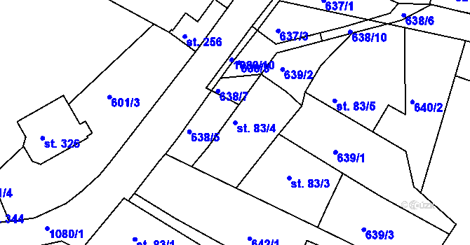 Parcela st. 83/4 v KÚ Hluboš, Katastrální mapa
