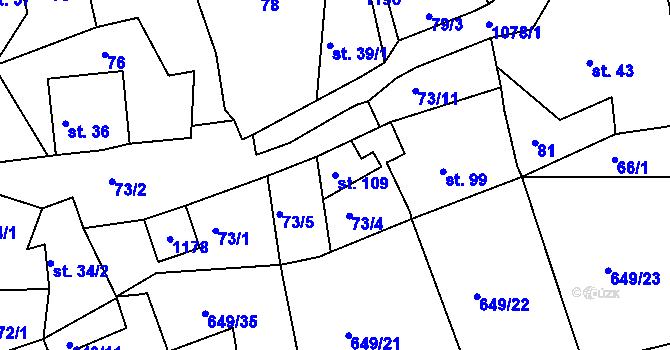 Parcela st. 109 v KÚ Hluboš, Katastrální mapa