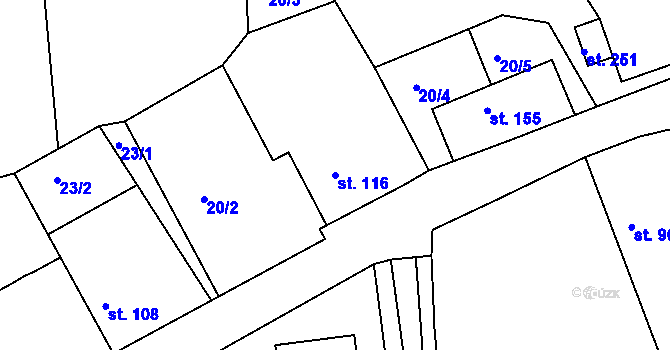 Parcela st. 116 v KÚ Hluboš, Katastrální mapa