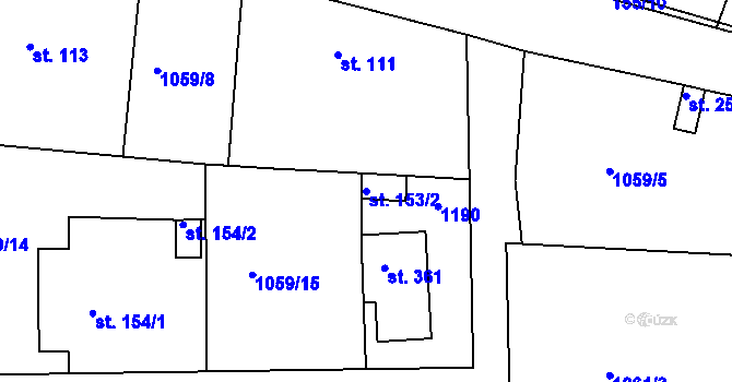 Parcela st. 153/2 v KÚ Hluboš, Katastrální mapa