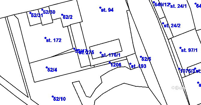 Parcela st. 176/1 v KÚ Hluboš, Katastrální mapa