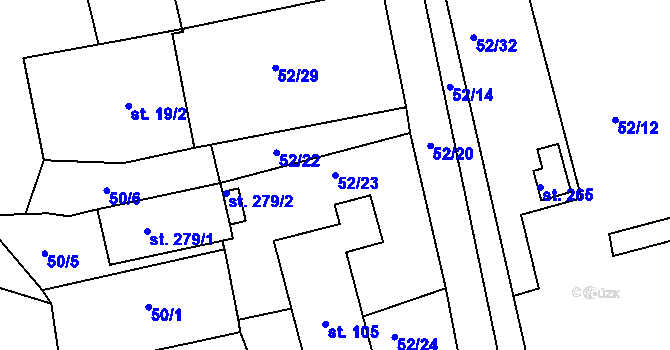 Parcela st. 52/23 v KÚ Hluboš, Katastrální mapa