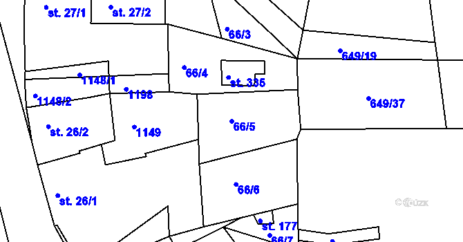 Parcela st. 66/5 v KÚ Hluboš, Katastrální mapa