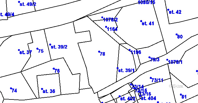 Parcela st. 78 v KÚ Hluboš, Katastrální mapa