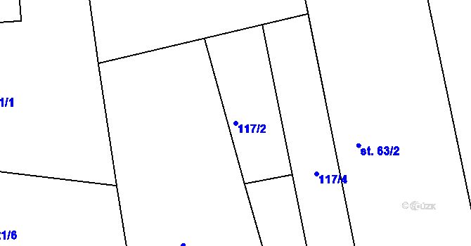 Parcela st. 117/2 v KÚ Hluboš, Katastrální mapa