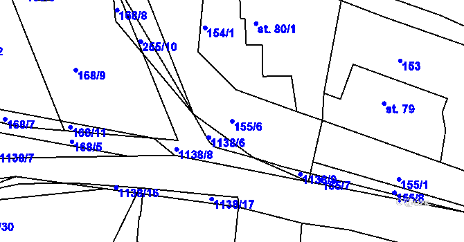 Parcela st. 155/6 v KÚ Hluboš, Katastrální mapa