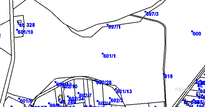 Parcela st. 601/1 v KÚ Hluboš, Katastrální mapa