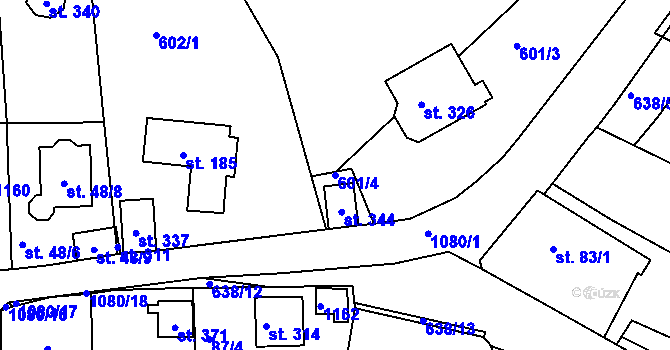 Parcela st. 601/4 v KÚ Hluboš, Katastrální mapa