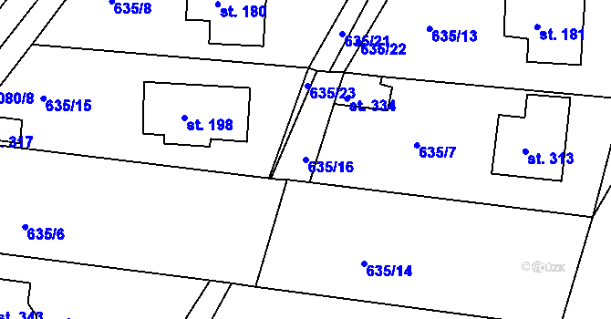Parcela st. 635/16 v KÚ Hluboš, Katastrální mapa