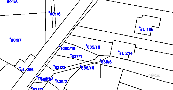 Parcela st. 635/19 v KÚ Hluboš, Katastrální mapa